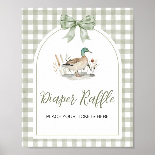 Gingham Mallard Duck BabyShower Diaper Raffle Sign ポスター (正面)