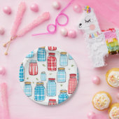 Gingham Mason Jar Pattern – Country Kitchen Charm ペーパープレート (パーティー)