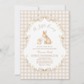 Gingham Neutral Bunny Baby Shower Invitation 招待状 (正面)