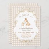 Gingham Neutral Bunny Baby Shower Invitation 招待状 (正面/裏面)