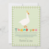 Gingham Neutral Silly Goose Cute Baby Shower サンキューカード (正面)