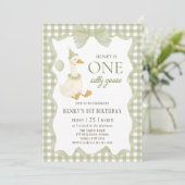 Gingham One Silly Goose 1st Birthday Invitation 招待状 (スタンド正面)