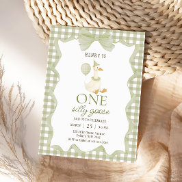 Gingham One Silly Goose 1st Birthday Invitation 招待状