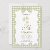 Gingham One Silly Goose 1st Birthday Invitation 招待状 (正面)
