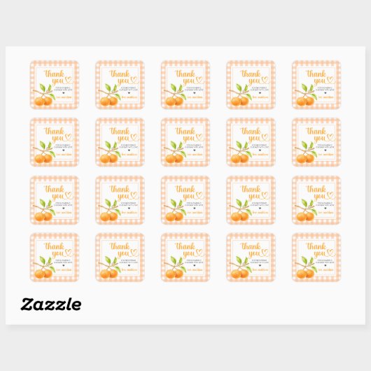 Gingham Orange Baby Shower スクエアシール (シート)