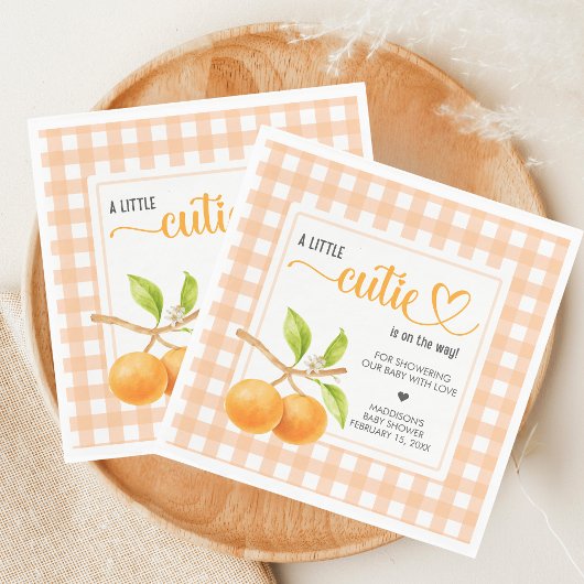 Gingham Orange Baby Shower スタンダードカクテルナプキン