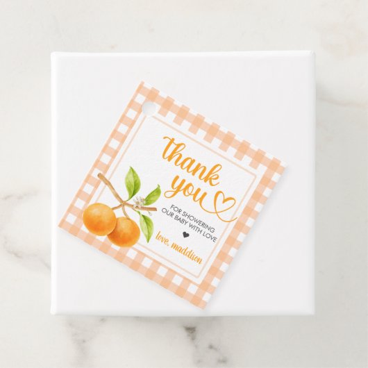 Gingham Orange Baby Shower フェイバータグ (インサイチュ)