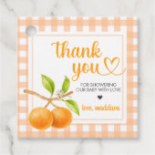 Gingham Orange Baby Shower フェイバータグ (正面)