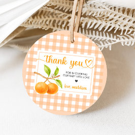 Gingham Orange Baby Shower フェイバータグ