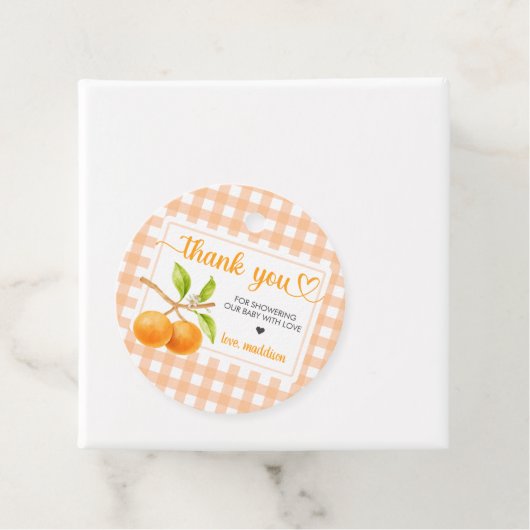 Gingham Orange Baby Shower フェイバータグ (インサイチュ)