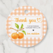 Gingham Orange Baby Shower フェイバータグ (正面)