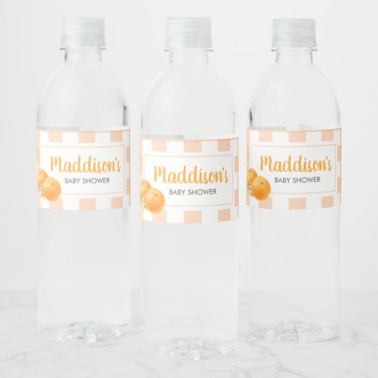Gingham Orange Baby Shower ペットボトルラベル (ボトル)