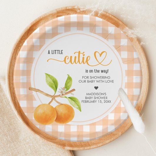 Gingham Orange Baby Shower ペーパープレート