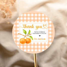 Gingham Orange Baby Shower ラウンドシール
