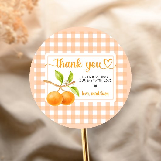 Gingham Orange Baby Shower ラウンドシール