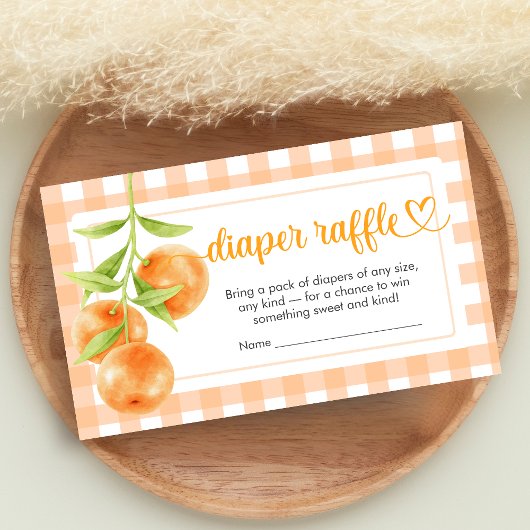 Gingham Orange Baby Shower Diaper Raffle エンクロージャーカード