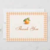 Gingham Orange Little Cutie Baby Shower サンキューカード (正面)