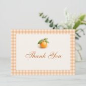 Gingham Orange Little Cutie Baby Shower サンキューカード (スタンド正面)