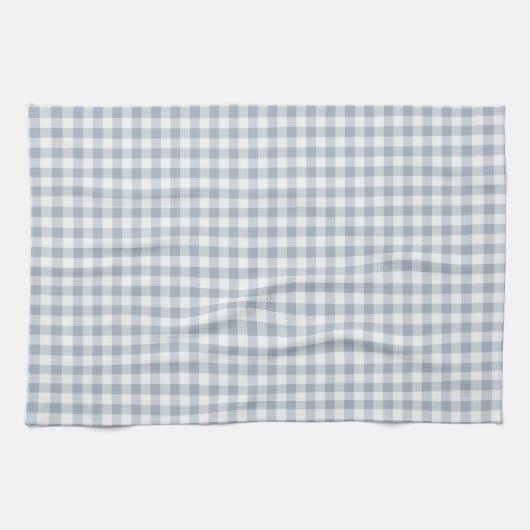 Gingham Pattern Coastal Checkered White Muted Blue キッチンタオル (横)