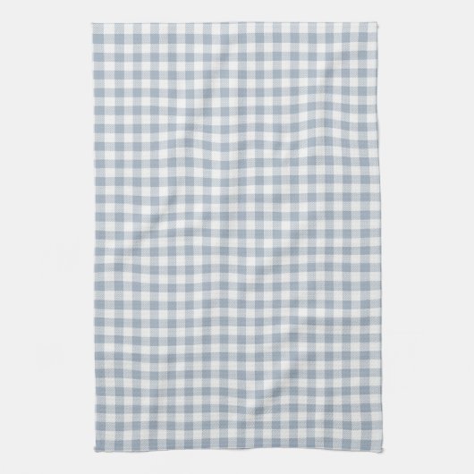 Gingham Pattern Coastal Checkered White Muted Blue キッチンタオル (縦)