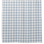 Gingham Pattern Coastal Checkered White Muted Blue シャワーカーテン (正面)