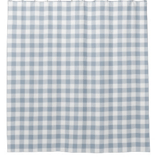 Gingham Pattern Coastal Checkered White Muted Blue シャワーカーテン