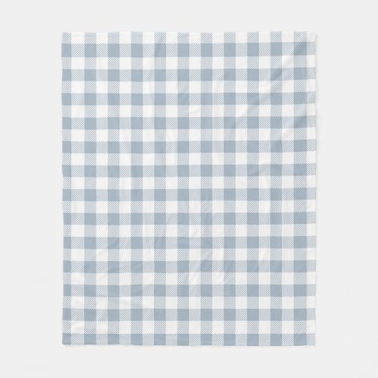 Gingham Pattern Coastal Checkered White Muted Blue フリースブランケット (正面)