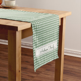 Gingham Pattern in Green with double Family Name ショートテーブルランナー