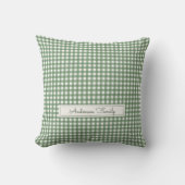 Gingham Pattern in Green with Family Name クッション (正面)