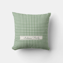 Gingham Pattern in Green with Family Name クッション