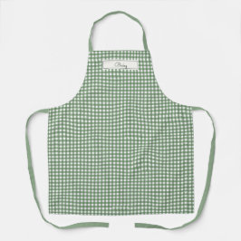 Gingham Pattern in Green with Name エプロン