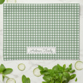 Gingham Pattern in Green with Name キッチンタオル (折り畳み)