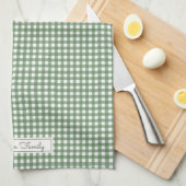 Gingham Pattern in Green with Name キッチンタオル (四つ折り)