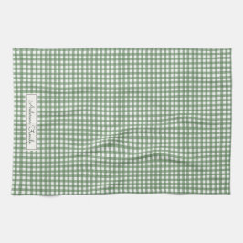 Gingham Pattern in Green with Name キッチンタオル