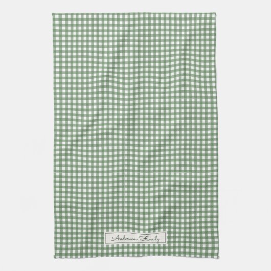 Gingham Pattern in Green with Name キッチンタオル (縦)