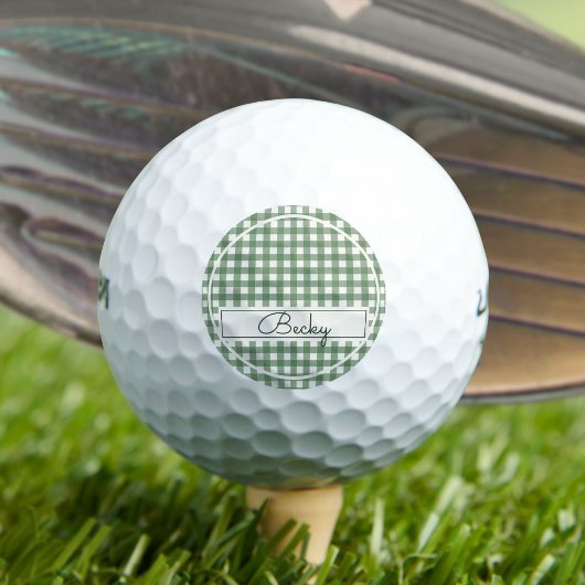 Gingham Pattern in Green with Name ゴルフボール
