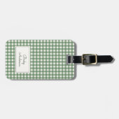 Gingham Pattern in Green with Name and Contact ラゲッジタグ (正面横)