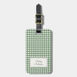 Gingham Pattern in Green with Name and Contact ラゲッジタグ
