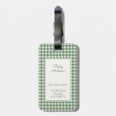 Gingham Pattern in Green with Name and Contact ラゲッジタグ (裏面縦)
