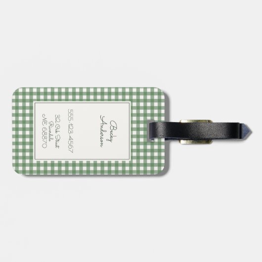 Gingham Pattern in Green with Name and Contact ラゲッジタグ (裏面横)