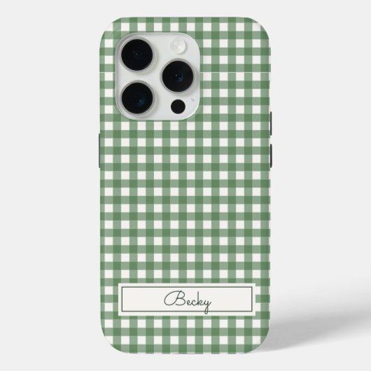 Gingham Pattern in Green with Name Case-Mate iPhoneケース (裏面)