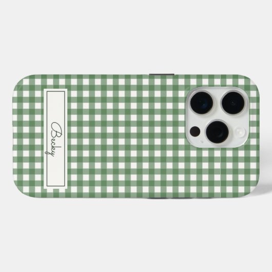 Gingham Pattern in Green with Name Case-Mate iPhoneケース (裏面 (横))