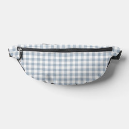 Gingham Pattern Preppy Checkered White Muted Blue ファニーパック