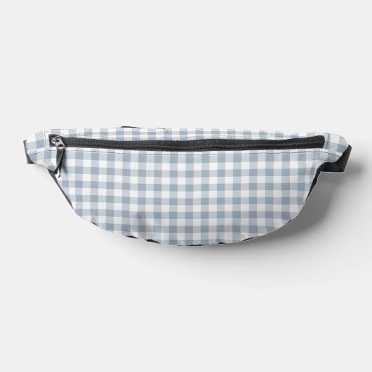 Gingham Pattern Preppy Checkered White Muted Blue ファニーパック (レイダウン)