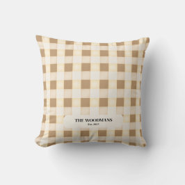 Gingham Pattern with Family Name Throw Pillow クッション