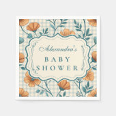 Gingham Peach Floral Baby Shower スタンダードカクテルナプキン (正面)