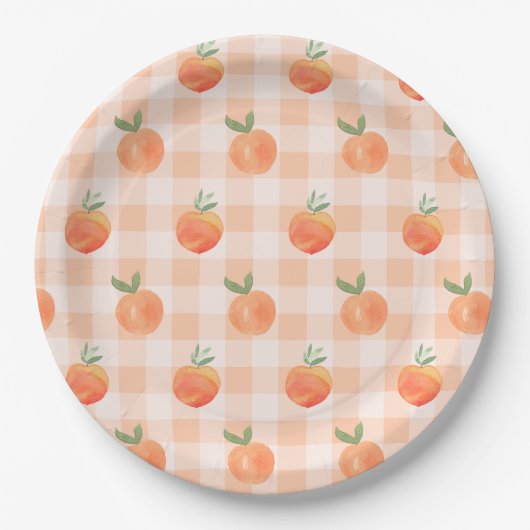 Gingham Peach Paper Plates ペーパープレート (正面)