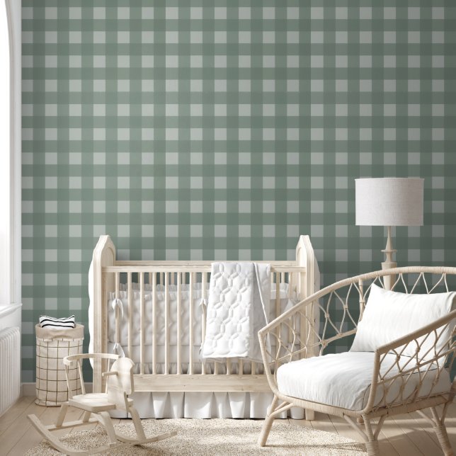 Gingham Peel and Stick Wallpaper - Sage Green 壁紙 (キッズ)