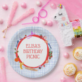 Gingham Picnic Modern Cute CUSTOM BIRTHDAY PARTY ペーパープレート (パーティー)