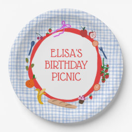 Gingham Picnic Modern Cute CUSTOM BIRTHDAY PARTY ペーパープレート